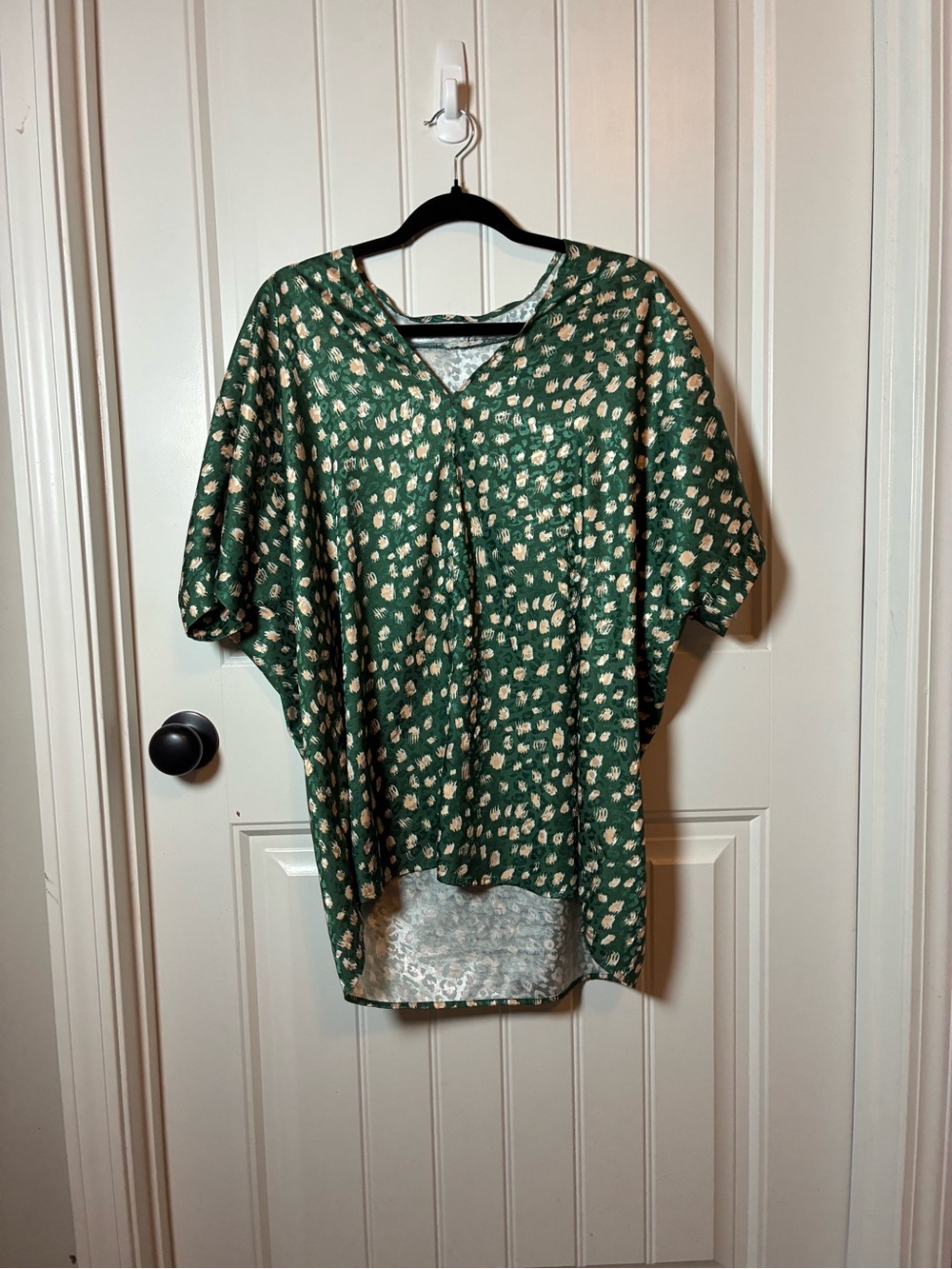 JODIFL Green V-Neck Tunic with Cream Spot Pattern